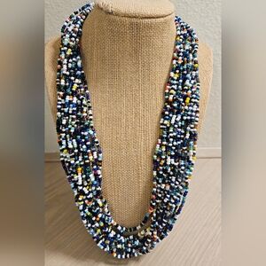 VINTAGE MULTI STRAND GLASS SEED BEADS COLORFUL NECKLACE
